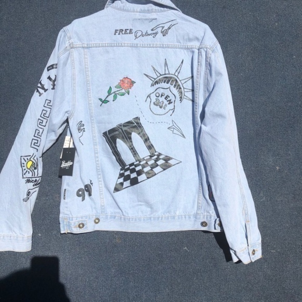 Brooklyn Cloth graphic Artisan oversized denim jacket New L